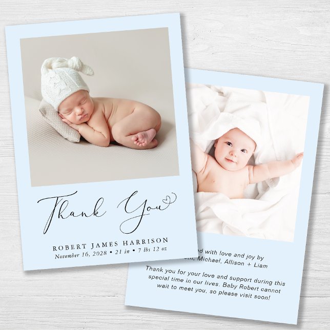 Faire-part Merci photo minime naissance bébé garçon (A beautiful and unique way to thank family and friends and introduce them to your precious baby boy)
