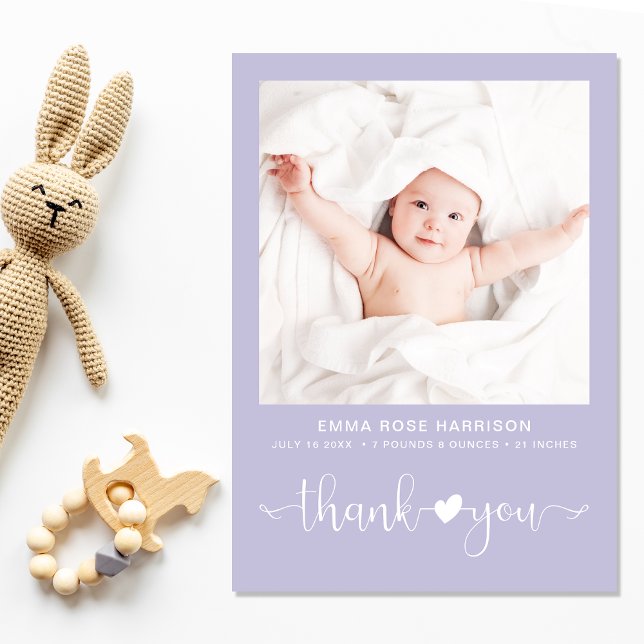 Faire-part Merci Photo Purple Girl Birth (A beautiful and unique way to thank family and friends & introduce them to your precious  baby girl)