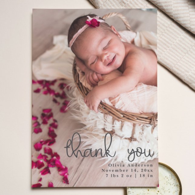 Faire-part Merci Photos Nouveau-né Script Calligraphie (Thank You Newborn Photos Script Calligraphy Announcement)