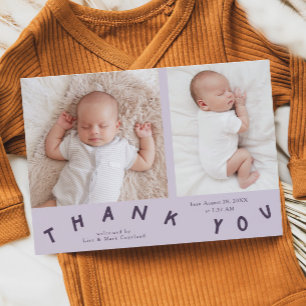 Faire-part Merci Typographie Purple Birth Photo