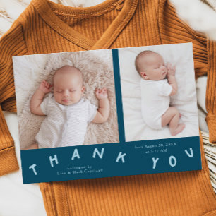 Faire-part Merci Typographie Turquoise photo de naissance