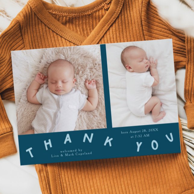 Faire-part Merci Typographie Turquoise photo de naissance (Créateur téléchargé)
