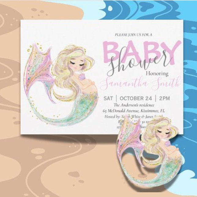 Faire-part Mère Baby shower Sirène À Être (Celebrate the mom-to-be with a magical mermaid baby shower announcement. )