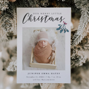 Faire-part Merry Little Christmas Mistletoe Baby Photo Naissa