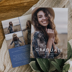 Faire-part Message bleu chic Photo Collage Graduation