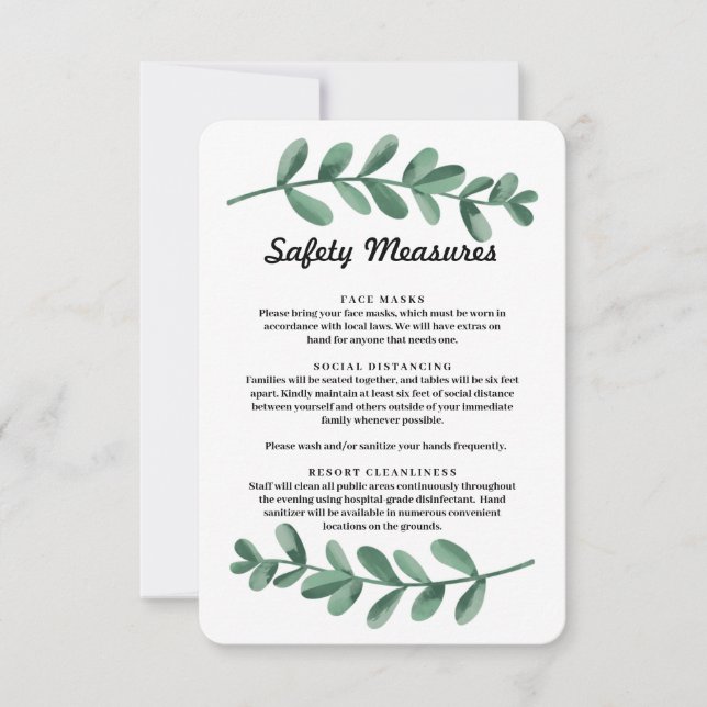 Faire-part Mesures de sécurité des feuilles vertes aquarelle  (Devant)