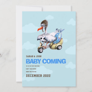 Faire-part Mignonne Bleu Oiseau Scooter Bébé Garçon Grossesse