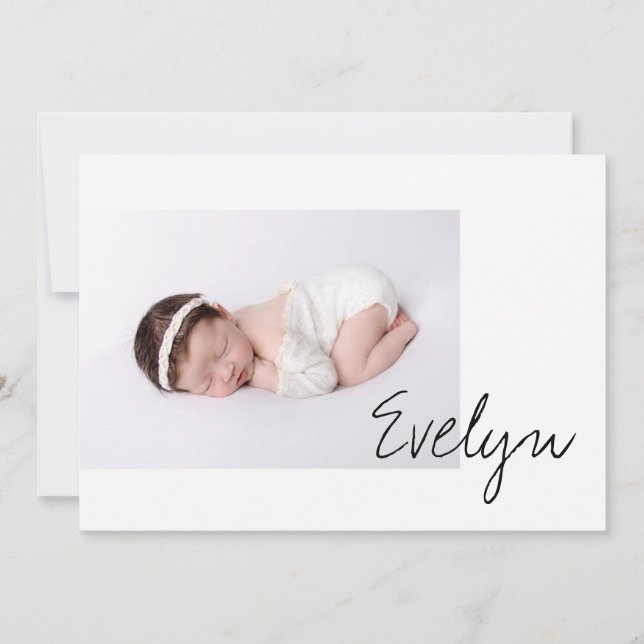 Faire-part Mini Chic Baby Girl Nom Script Photo Naissance (Devant)