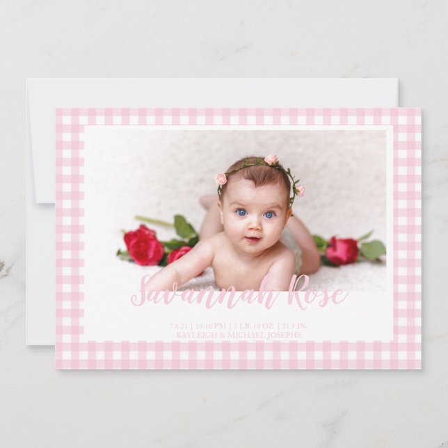 Faire-part Mini rose En vichy chèque photo Motif (Devant)