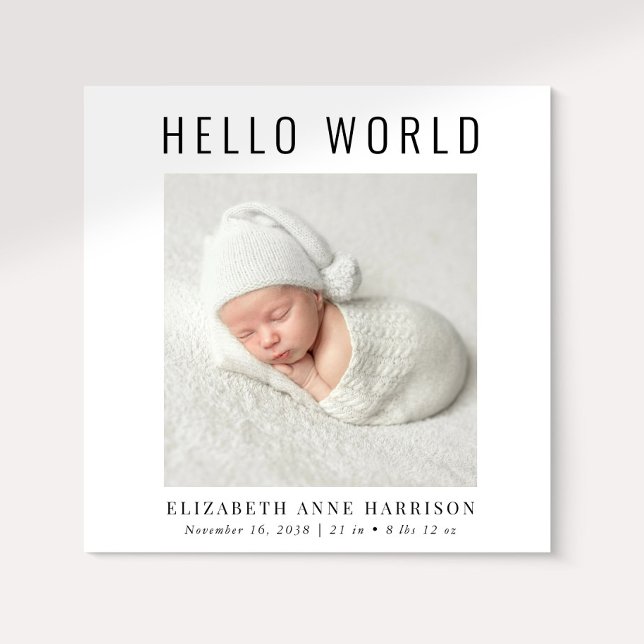 Faire-part Miniature moderne Hello World Photo Naissance (Announce the arrival of your precious baby in a way that is as beautiful and unique as they are)