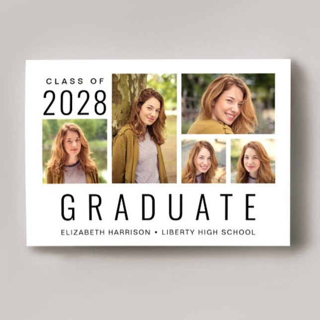 Faire-part Minimal moderne 5 photo Collage Graduation (Cherish the milestone: share your graduate's achievement with a custom photo graduation announcement)