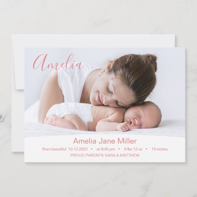 Faire-part Minimal Newborn Photo Birth Announcement Card (Devant)