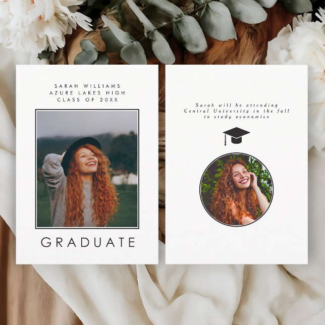 Faire-part Minimalist Modern B&W Graduation Announcement Card (Créateur téléchargé)