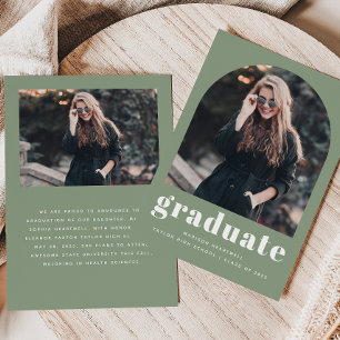 Faire-part Minimaliste Arche de 2 Photos Vert Sauge pour la R