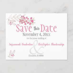 Faire-part minimaliste de mariage aux baies roses