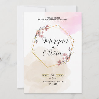 Faire-part minimaliste moderne floral rose