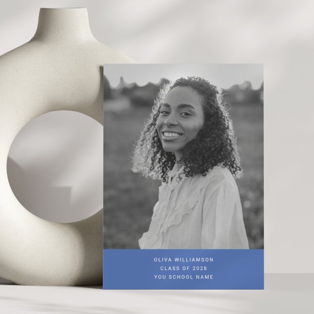 Faire-part Minimaliste Moderne Simple Bleu Photo Graduation (Créateur téléchargé)