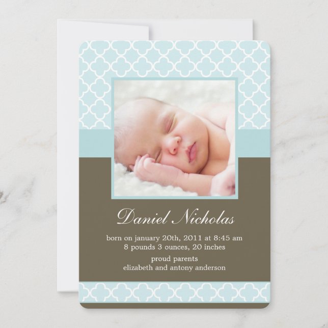 Faire-part Mint Quatrefoil Motif Photo Baby Annonces (Devant)