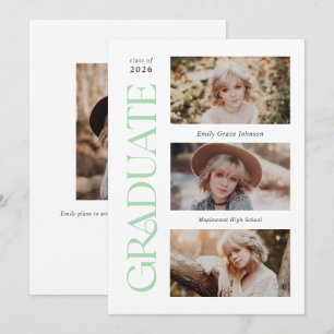 Faire-part Mint Serif tendance Diplôme photo multiple