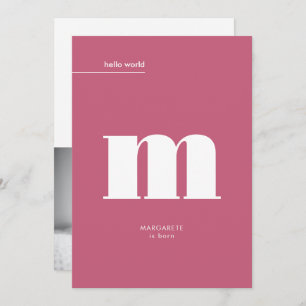 Faire-part Minuscule rose gros monogramme photo naissance béb