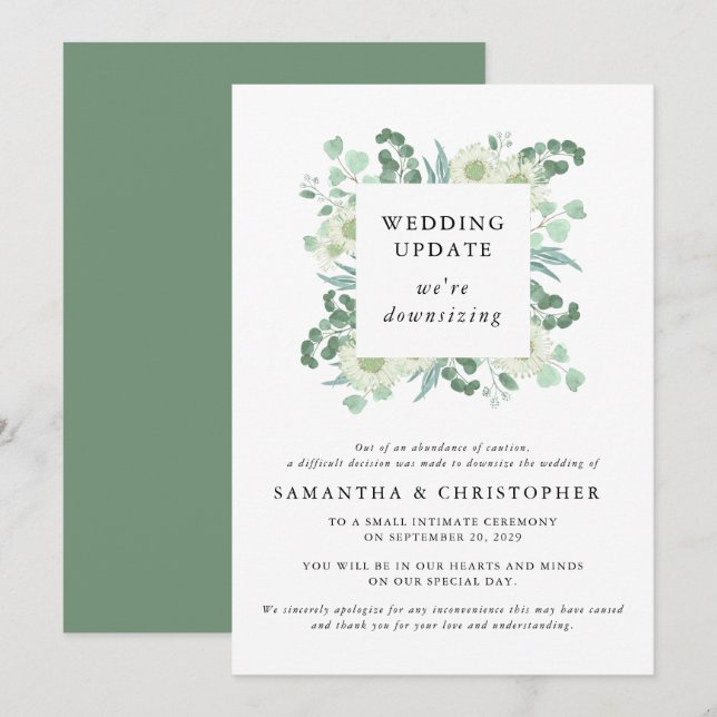 Faire-part Mise à jour de la réduction de mariage au Eucalypt (Devant / Derrière)