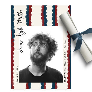 Faire-part Mod Bleu Profond Rouge Photo Promotion 2026 Diplôm