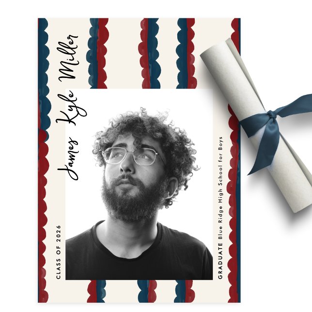 Faire-part Mod Bleu Profond Rouge Photo Promotion 2026 Diplôm (Créateur téléchargé)