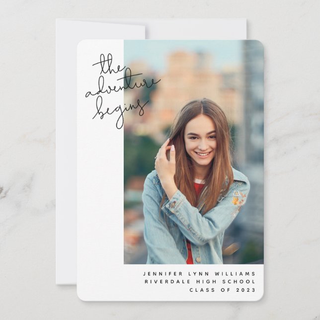 Faire-part Modern Adventure commence la photo de graduation (Devant)