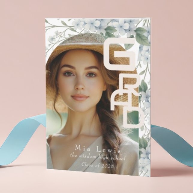 Faire-part Modern Arch Soft Blue Hydrangeas Graduation Photo (Créateur téléchargé)