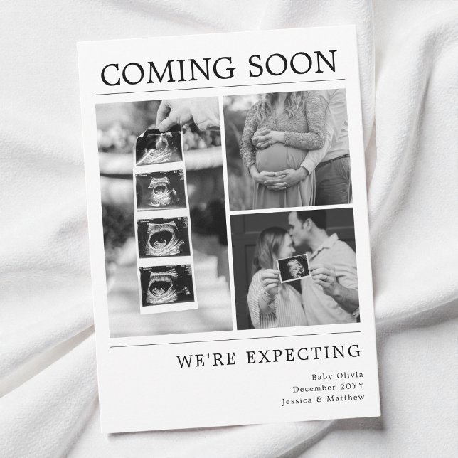 Faire-part Modern Black and White Baby Photo Pregnancy Reveal (Modern Black and White Baby Photo Pregnancy Reveal Announcement)