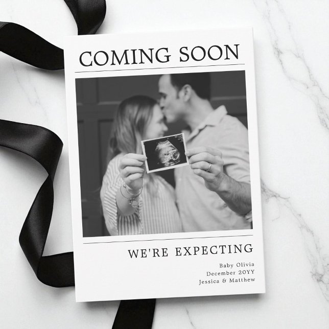 Faire-part Modern Black and White Photo Baby Pregnancy Reveal (Modern Black and White Photo Baby Pregnancy Reveal Announcement)