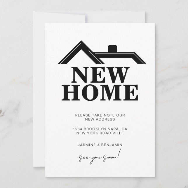 Faire-part Modern Black and White We’ve Moved New Home (Devant)