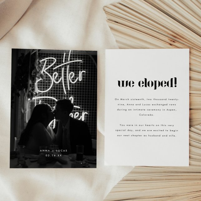 Faire-part Modern Black & White Photo Wedding Elopement (Créateur téléchargé)
