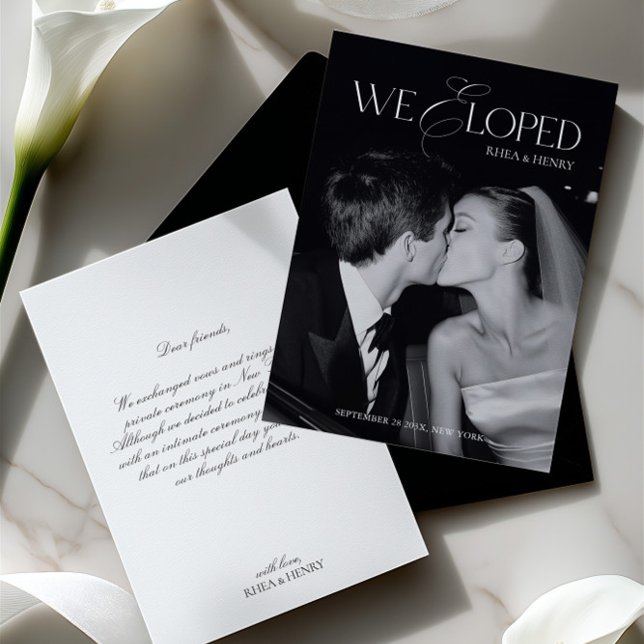 Faire-part Modern Black & White We Eloped Wedding (Modern Black & White We Eloped Wedding Announcement)