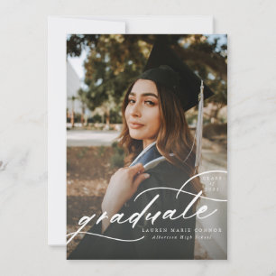 Faire-part Modern Calligraphy Photo Graduation Vertical