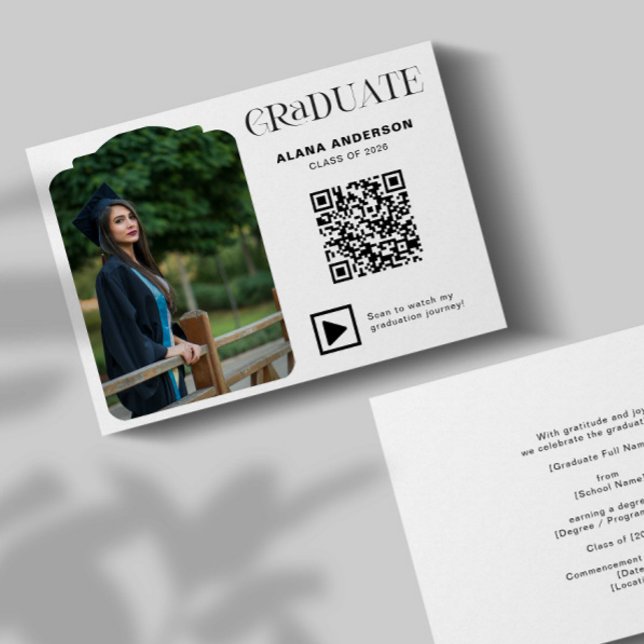 Faire-part Modern Graduation Photo QR Code Minimal Arch Video (Créateur téléchargé)