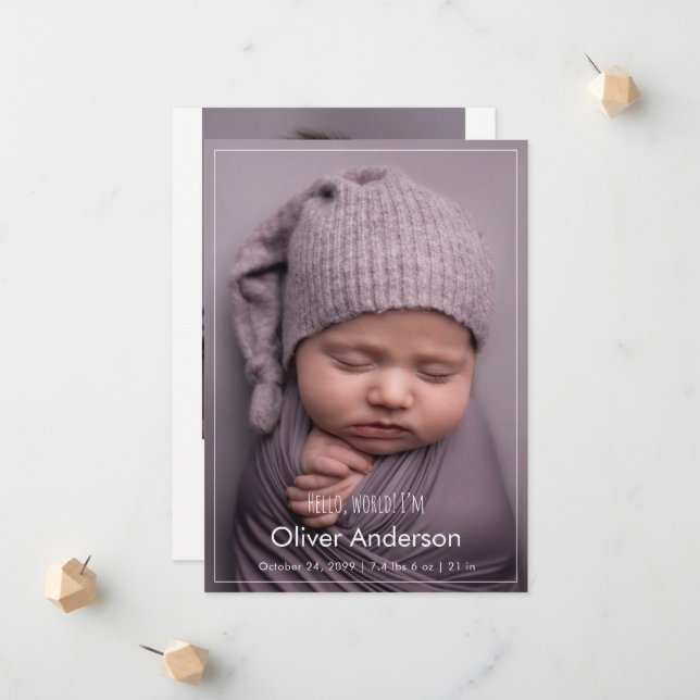 Faire-part Modern Hello Newborn Baby Photo Collage Birth  (Devant/Arrière en situation)