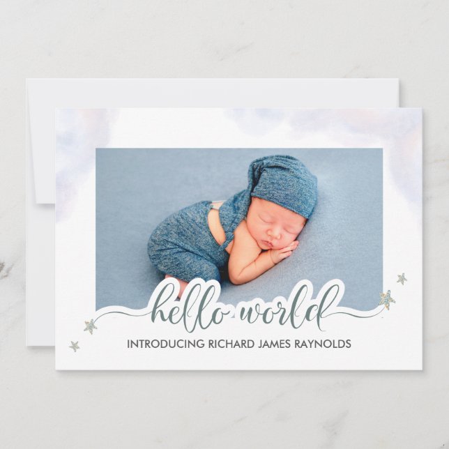 Faire-part Modern Hello World Baby Boy Birth Announcement (Devant)