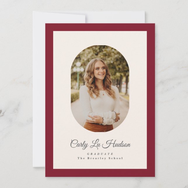 Faire-part Modern Maroon Oval High School Photo Graduate (Devant)