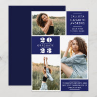 Modern Minimal Blue White Photo Grid Graduation
