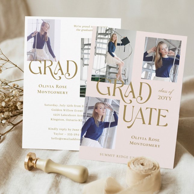 Faire-part Modern Minimal Trendy Grad Photo Collage Graduate (Modern Minimal Trendy Grad Photo Collage Graduate Announcement)