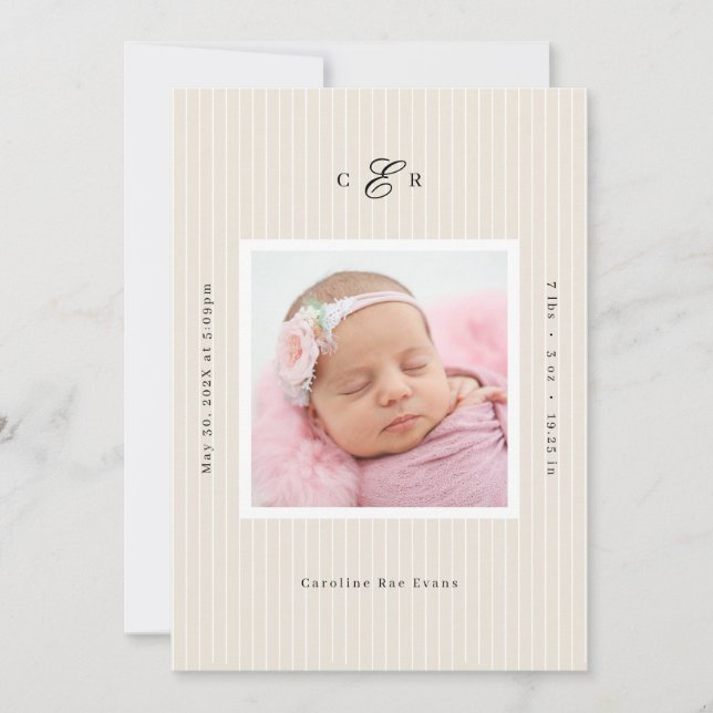 Faire-part Modern Monogram Photo Birth Announcement (Devant)
