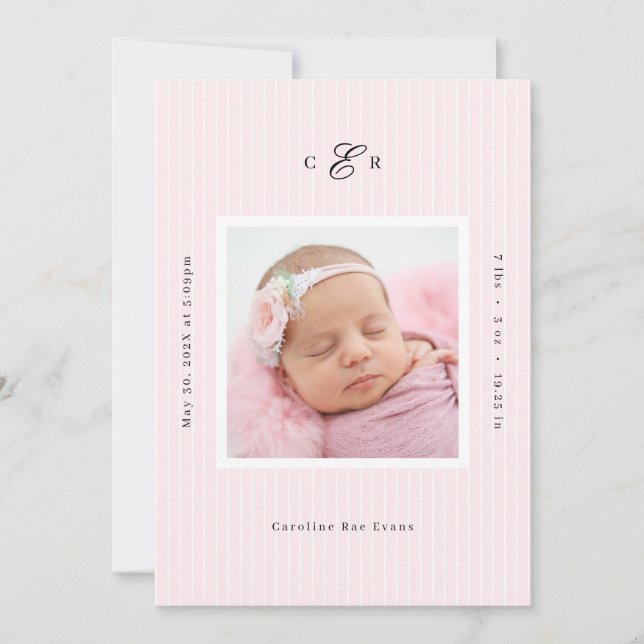 Faire-part Modern Monogram Photo Birth Announcement (Devant)