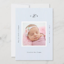 Modern Monogram Photo Birth Announcement