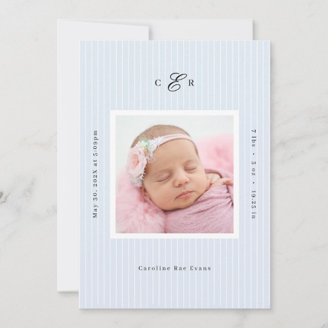 Faire-part Modern Monogram Photo Birth Announcement (Devant)