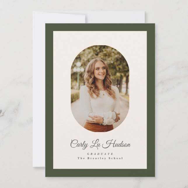 Faire-part Modern Oval Green High School Photo Graduate (Devant)