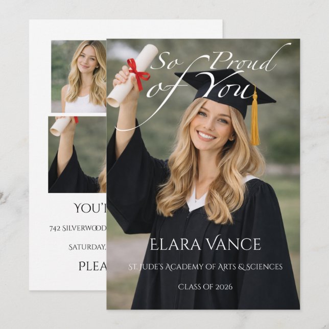 Faire-part Modern Photo Graduation, Minimal Editorial (Devant / Derrière)