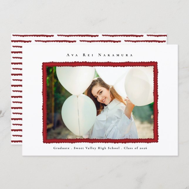 Faire-part Modern Red Photo Frame Graduation Class of 2026 (Devant / Derrière)