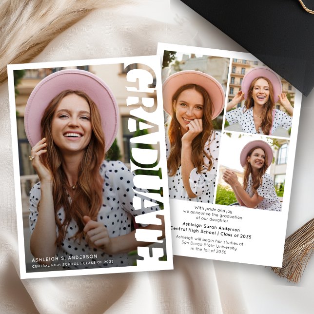 Faire-part Modern Simple Graduate 3 Photo Collage Graduation (Créateur téléchargé)