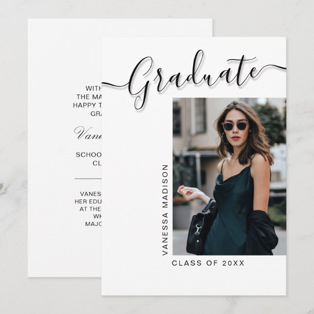 Faire-part Moderne | 1 Élégant script photo (Devant / Derrière)